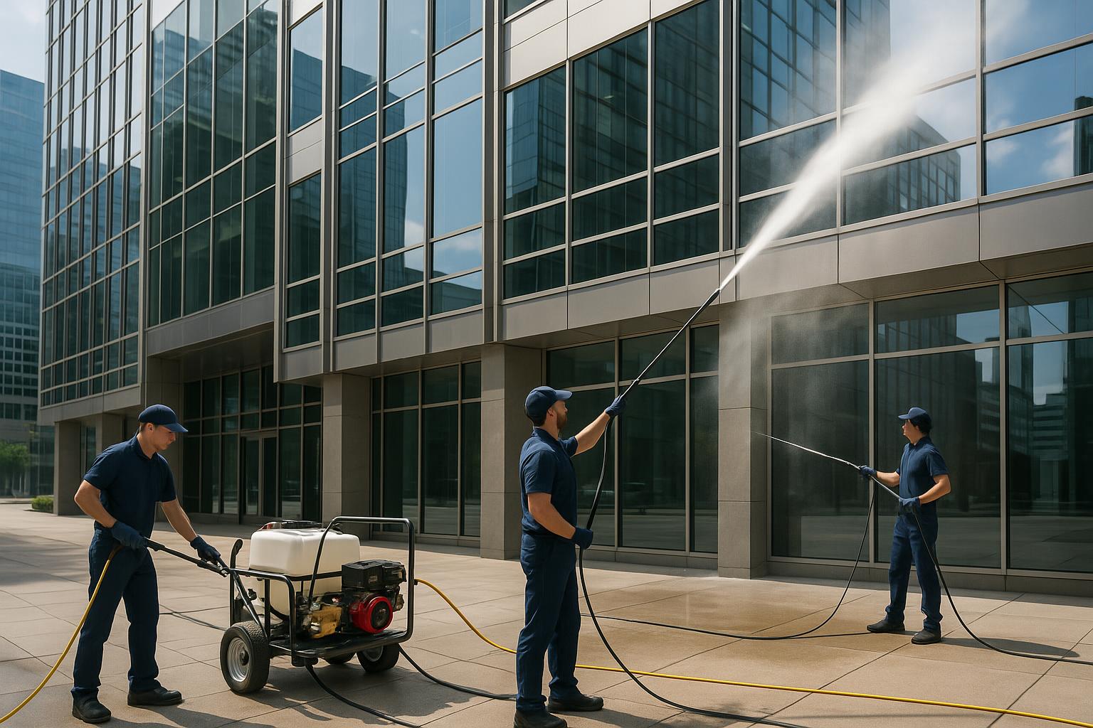 Commercial building pressure washing